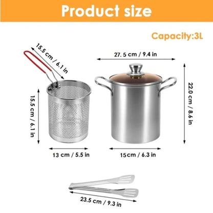 Edelstahl-Fritteuse 3 L mit Korb & Glasdeckel – Induktion