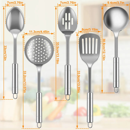 5er-Set Edelstahl-Küchenhelfer – Schöpfkelle, Schaumlöffel & Wender