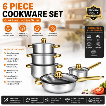 Batterie Cuisine Inox 6 Pièces Colorée – Antiadhésive Induction