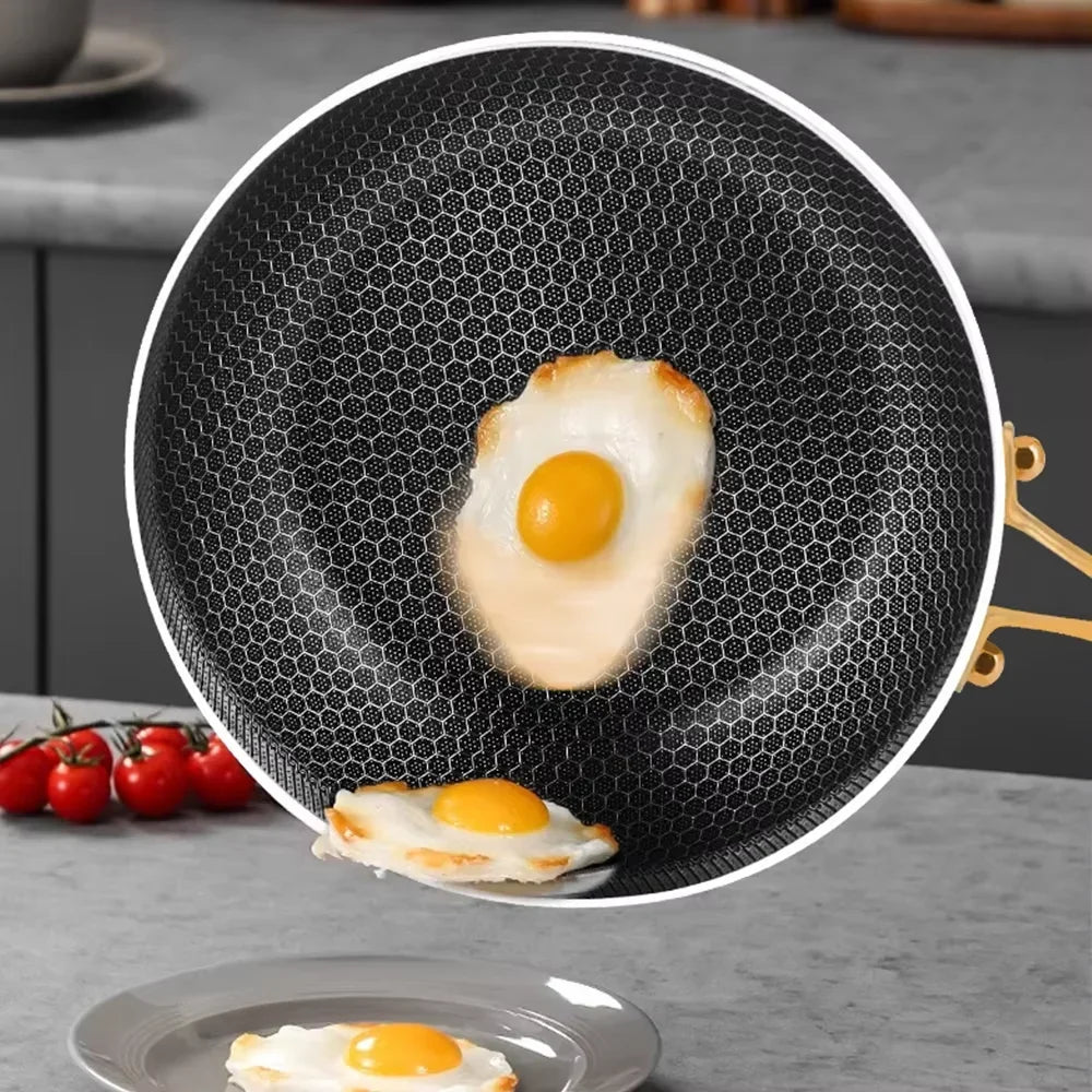 Wok Inox 316 Nid d'Abeille – Antiadhésif Steak & Induction