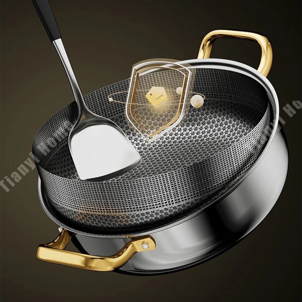 RVS Hapjespan Honingraat met Deksel 28–30 cm – Gas & Inductie