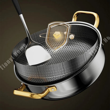 RVS Hapjespan Honingraat met Deksel 28–30 cm – Gas & Inductie