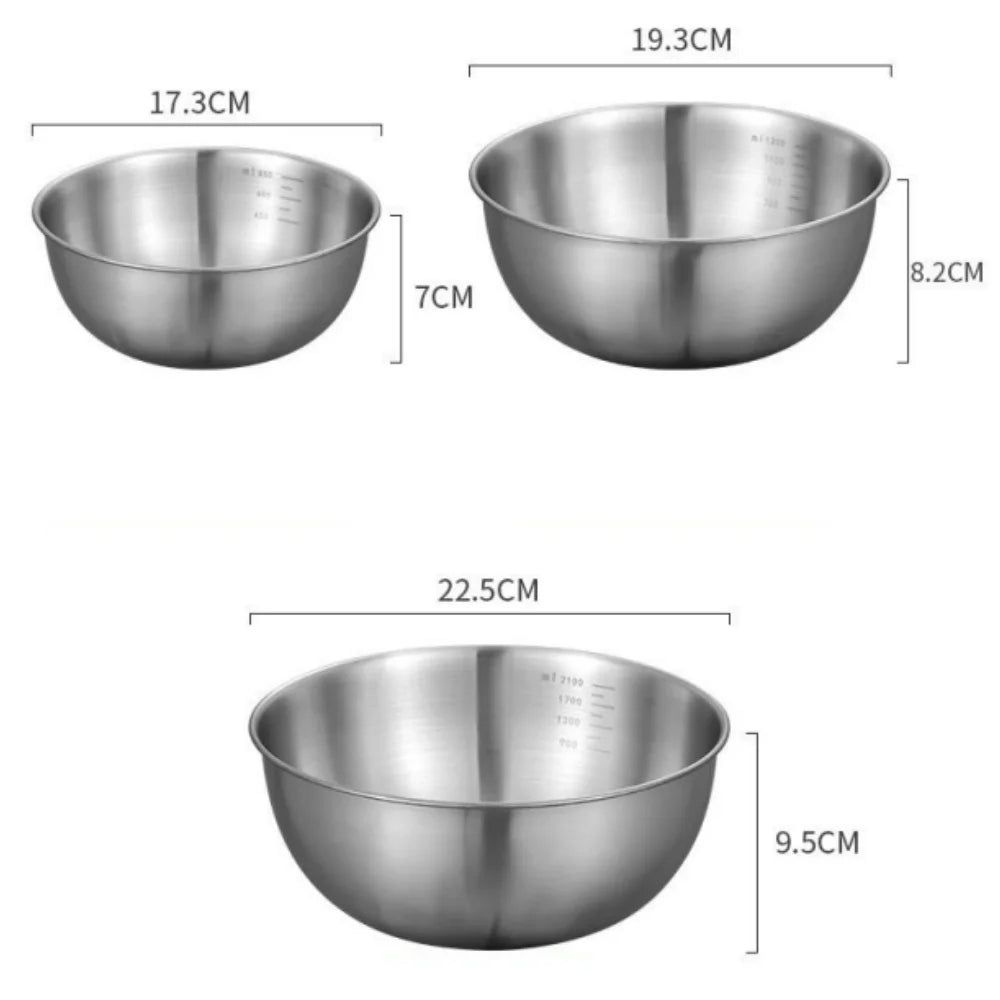 Edelstahl-Rührschüsseln mit Skala – Einzeln oder 3er-Set, Backen