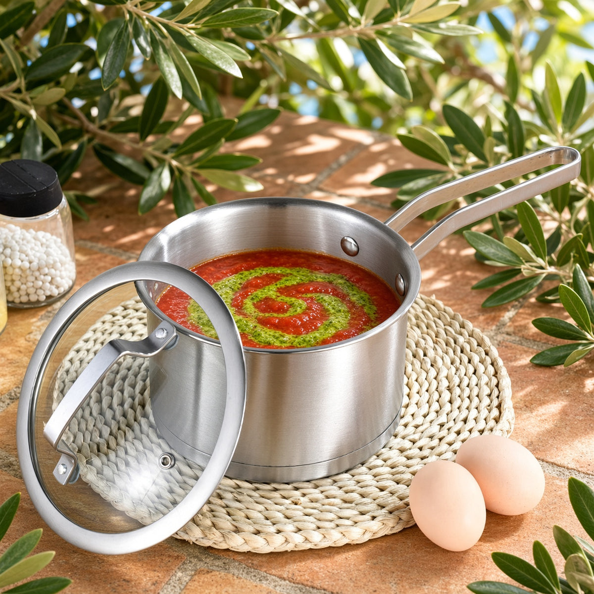 Soupe dans la casserole inox 16 cm avec couvercle en verre
