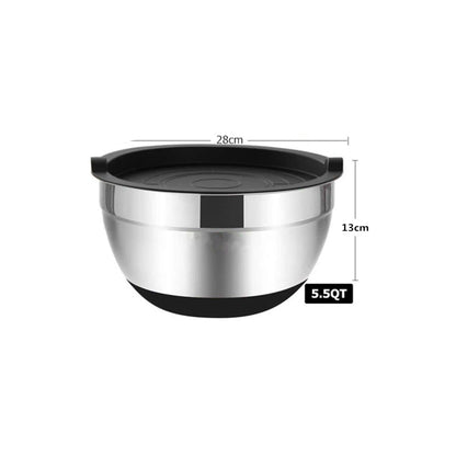 Edelstahl-Rührschüssel mit Deckel & Rutschfestem Boden – 18 bis 28 cm oder Set