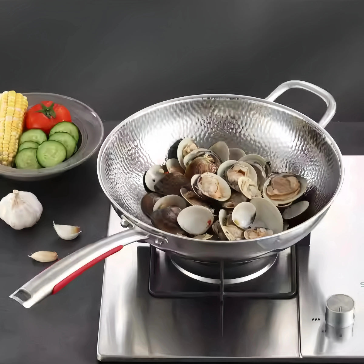 Unbeschichteter Edelstahl-Wok mit Rundem Boden – Mit oder Ohne Deckel