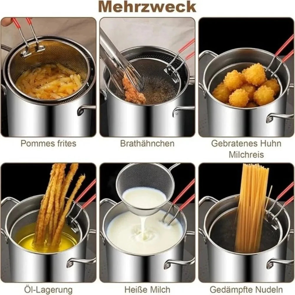 Edelstahl-Fritteuse 3 L mit Korb & Glasdeckel – Induktion