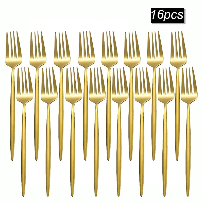 Goldene Edelstahl-Tafelgabeln – 8er-, 12er- oder 16er-Set