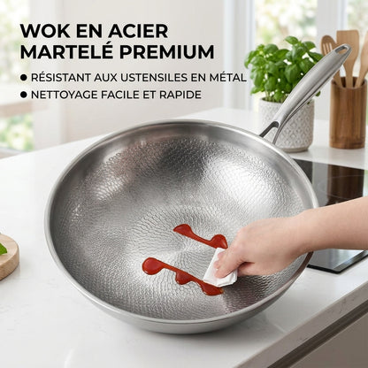 Nettoyage facile du wok titane inox martelé