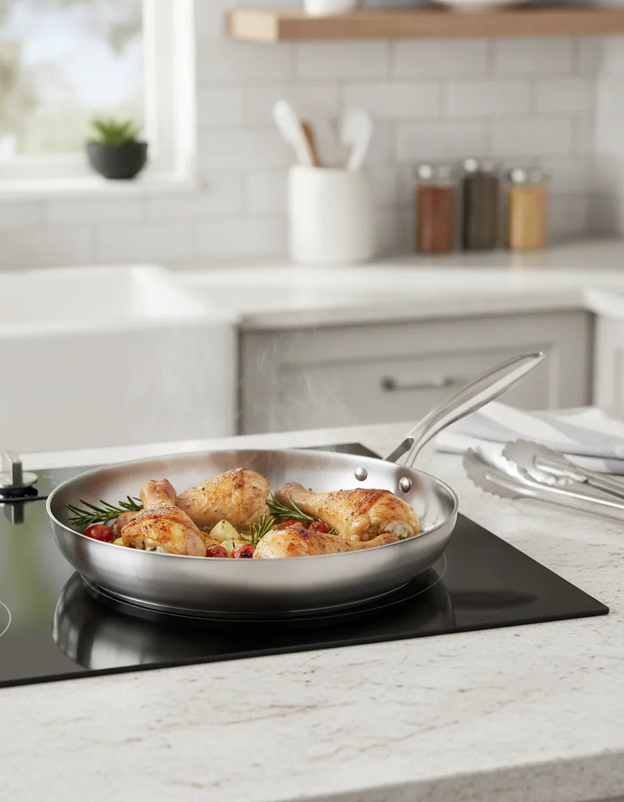 Poêle Antiadhésive Inox 304 - Cuisson Saine & Universelle