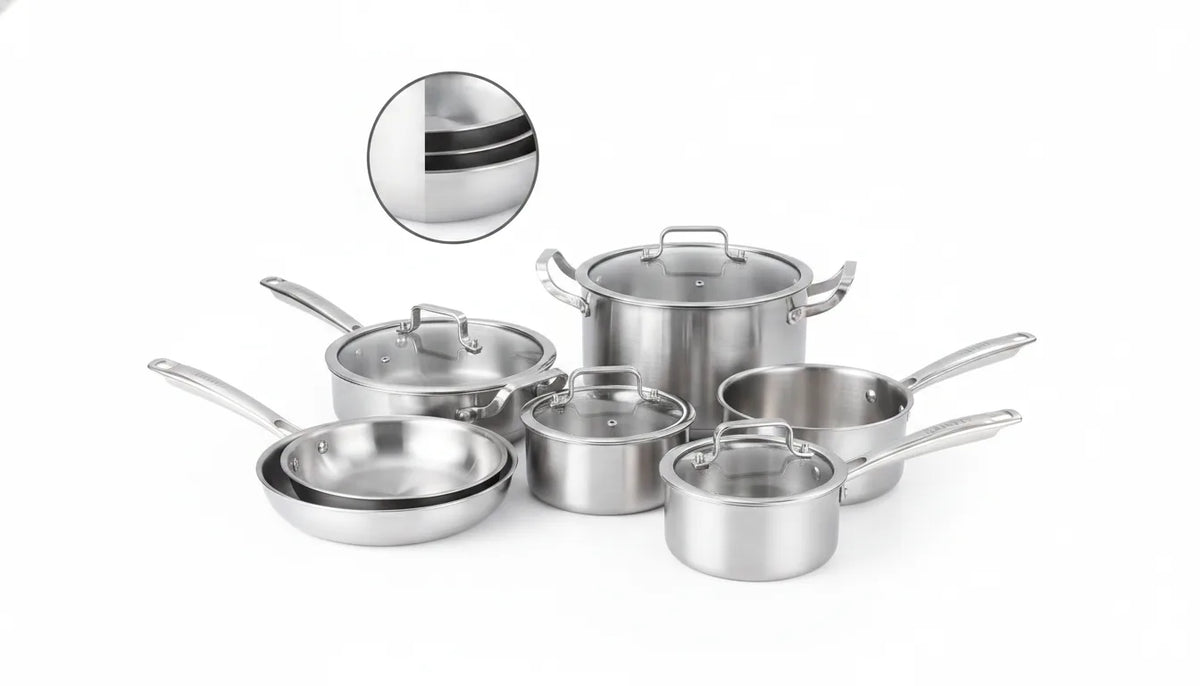 Set 10 Ustensiles Cuisine Inox Tri-Pli Induction