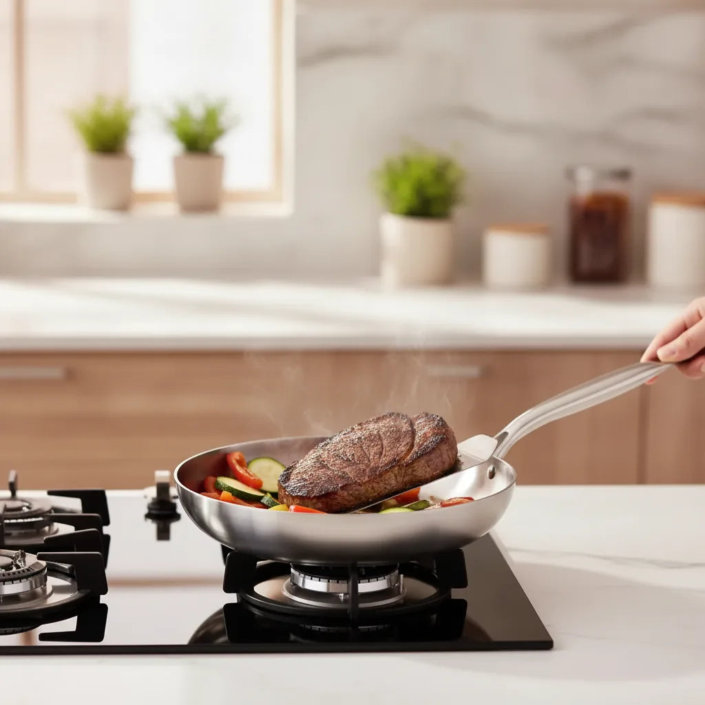 Poêle Antiadhésive Inox 304 - Cuisson Saine & Universelle