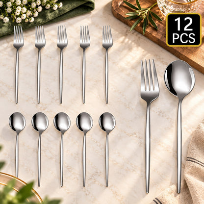 Ménagère inox dorée ou argentée – argenté, 12 pièces