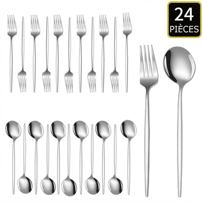 Ménagère inox dorée ou argentée – argenté, 24 pièces
