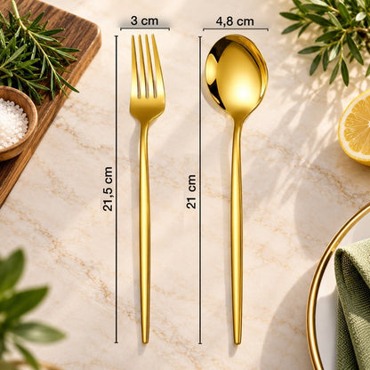 Ménagère inox dorée ou argentée – doré, fourchette et cuillère