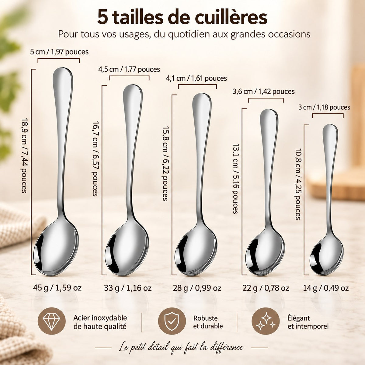 Cuillères inox poli miroir – vue 2