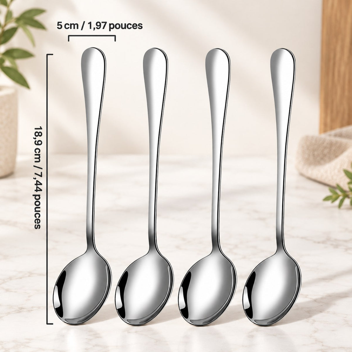 Cuillères inox poli miroir – 18,9 cm