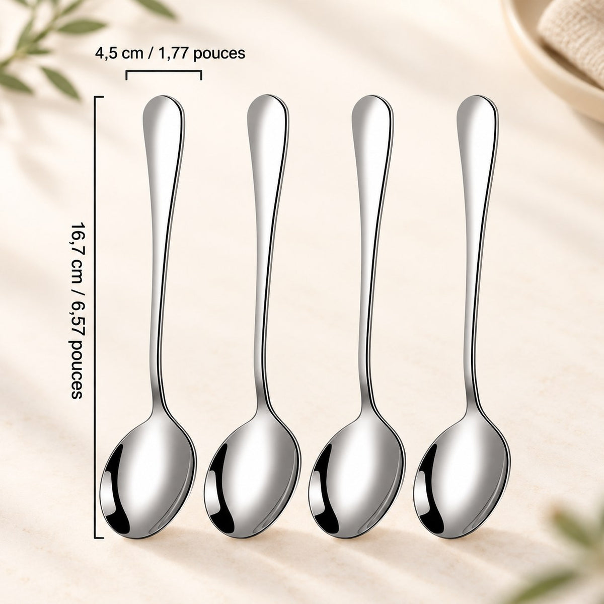 Cuillères inox poli miroir – 16,7 cm