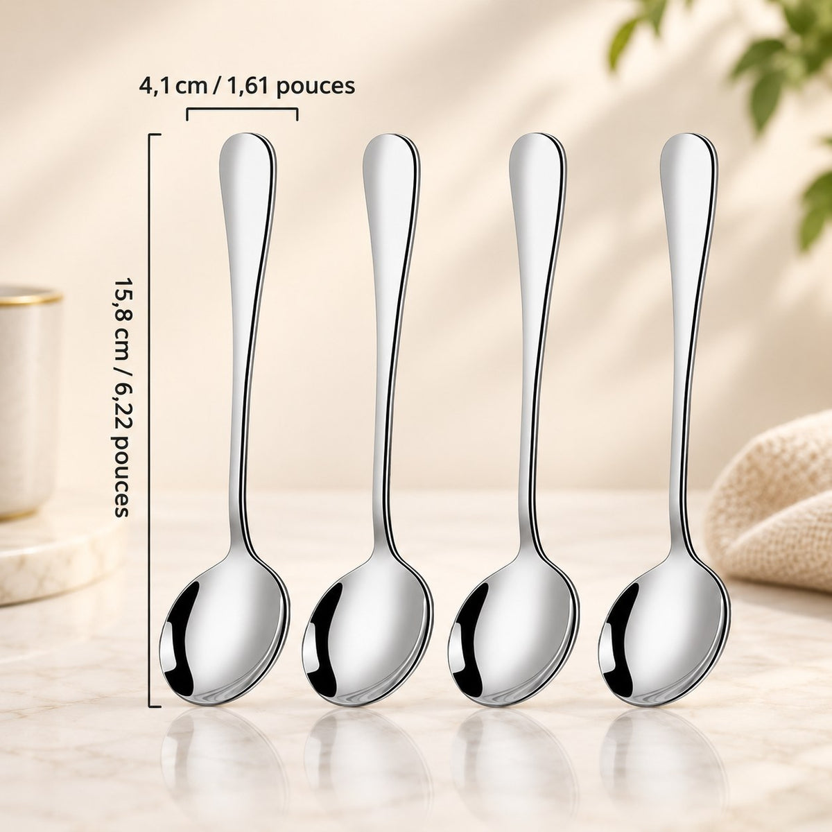 Cuillères inox poli miroir – 15,8 cm
