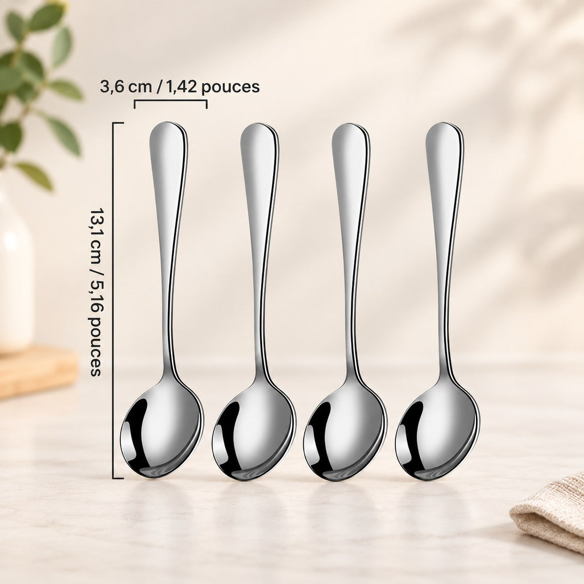 Cuillères inox poli miroir – 13,1 cm