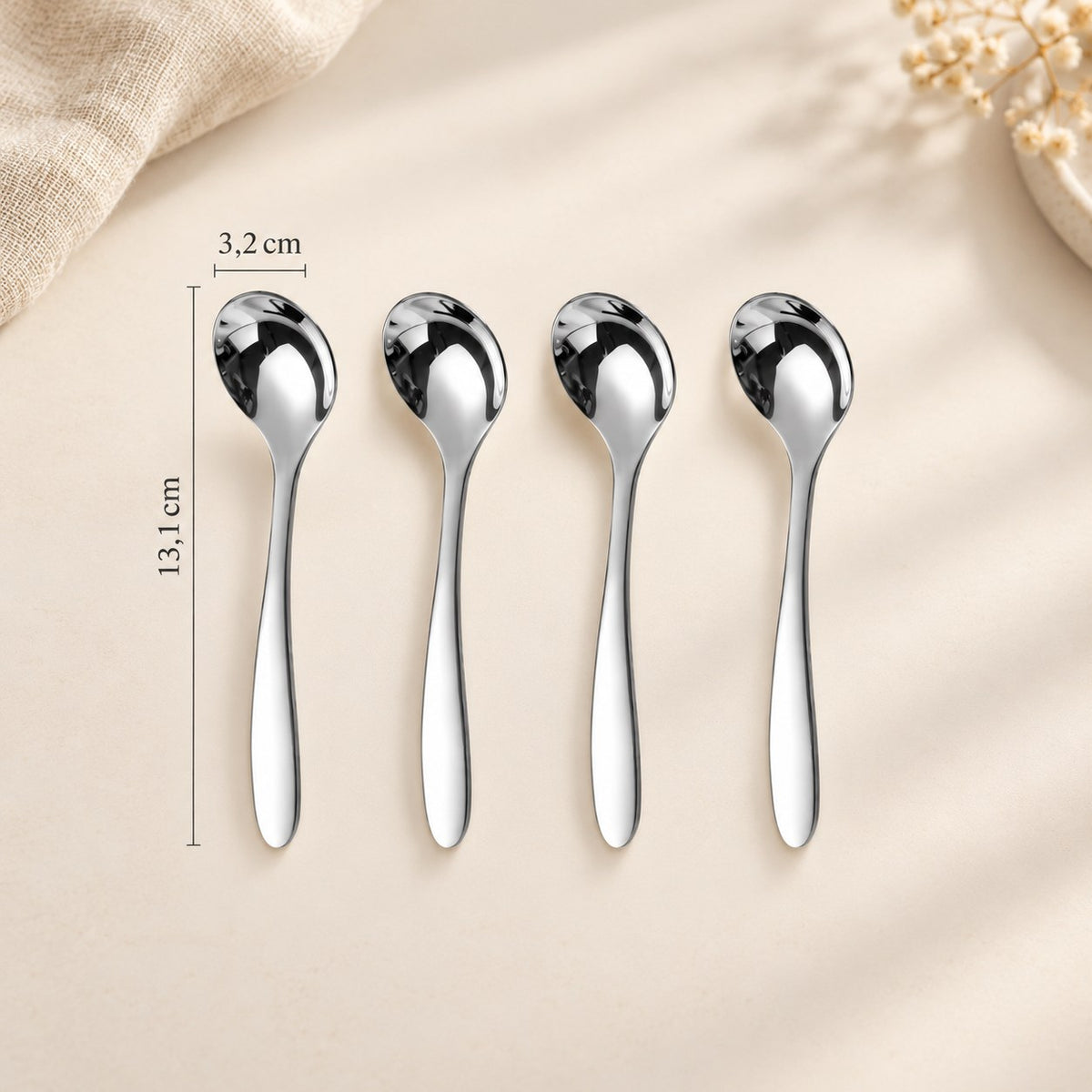 Couverts inox 304 épais – cuillère ronde n°4, 13,1 cm