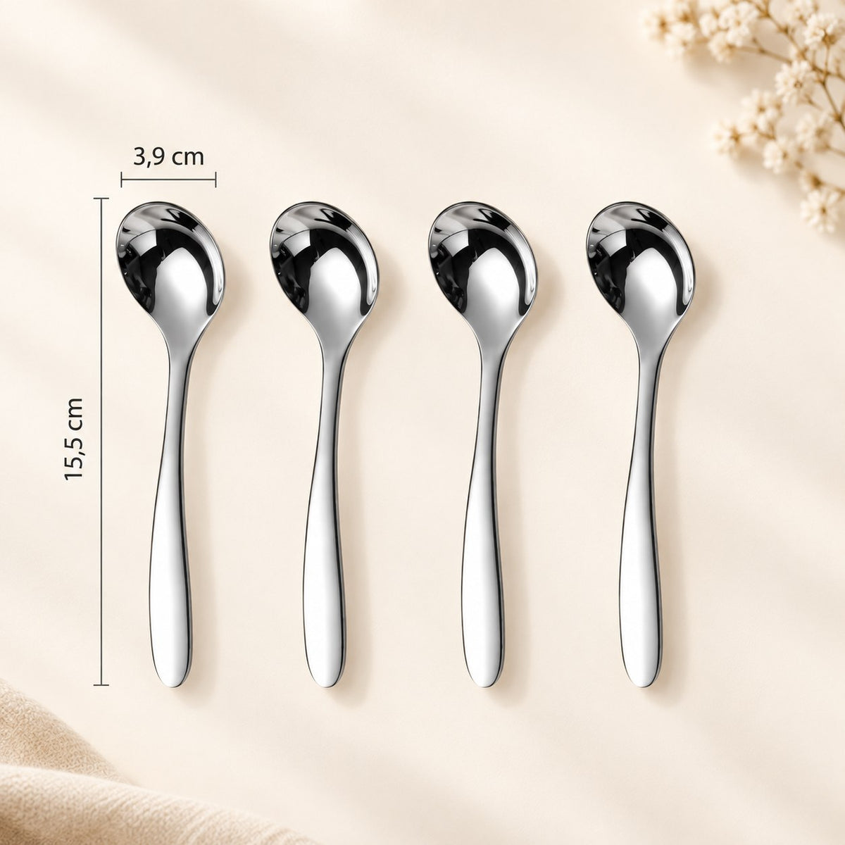 Couverts inox 304 épais – cuillère ronde n°3, 15,5 cm