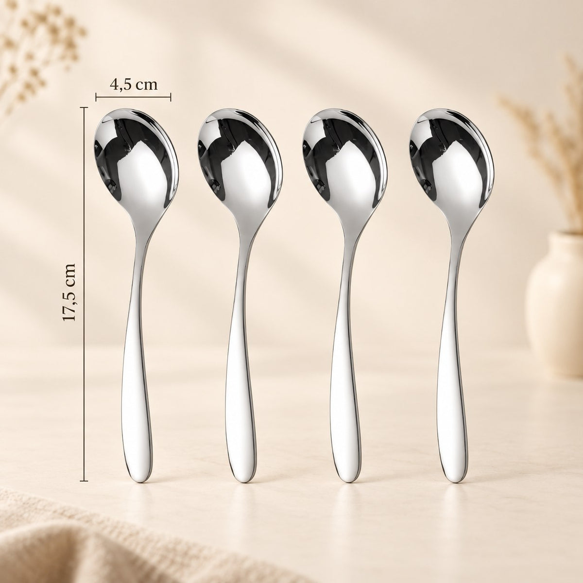 Couverts inox 304 épais – cuillère ronde n°2, 17,5 cm