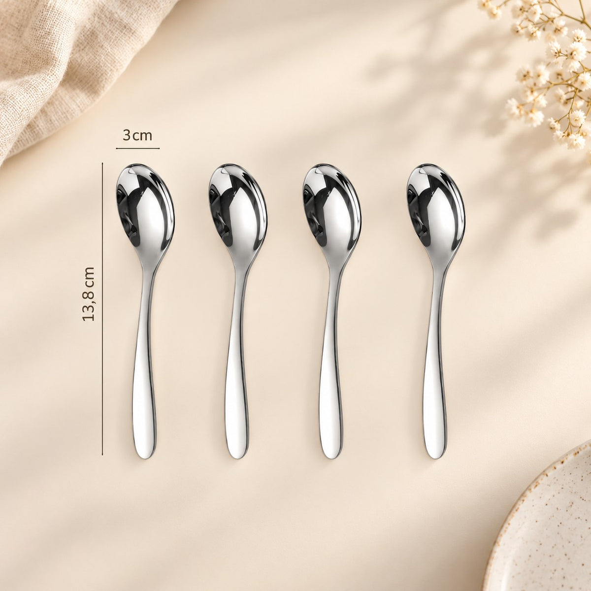 Couverts inox 304 épais – cuillère pointue n°4, 13,8 cm