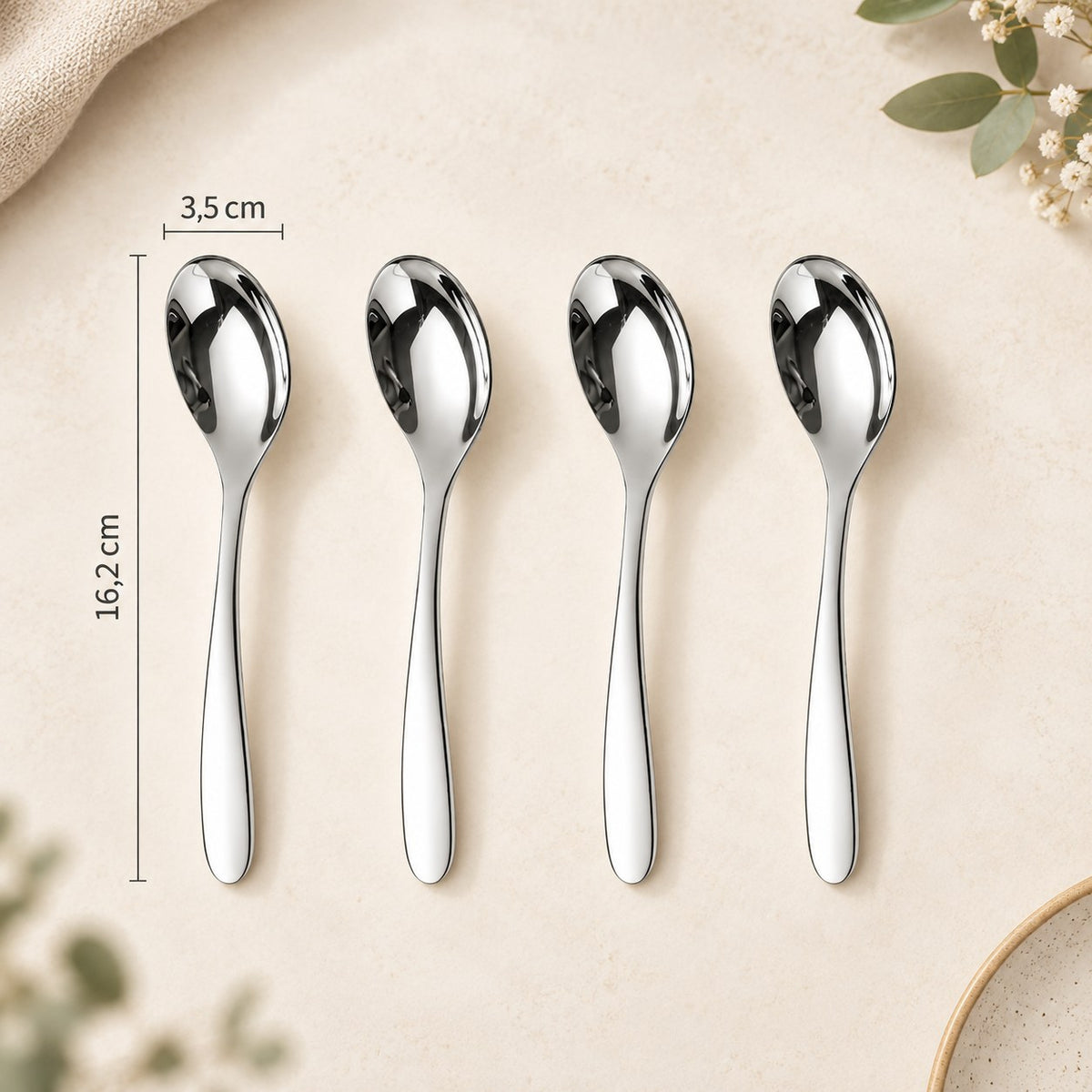 Couverts inox 304 épais – cuillère pointue n°3, 16,2 cm