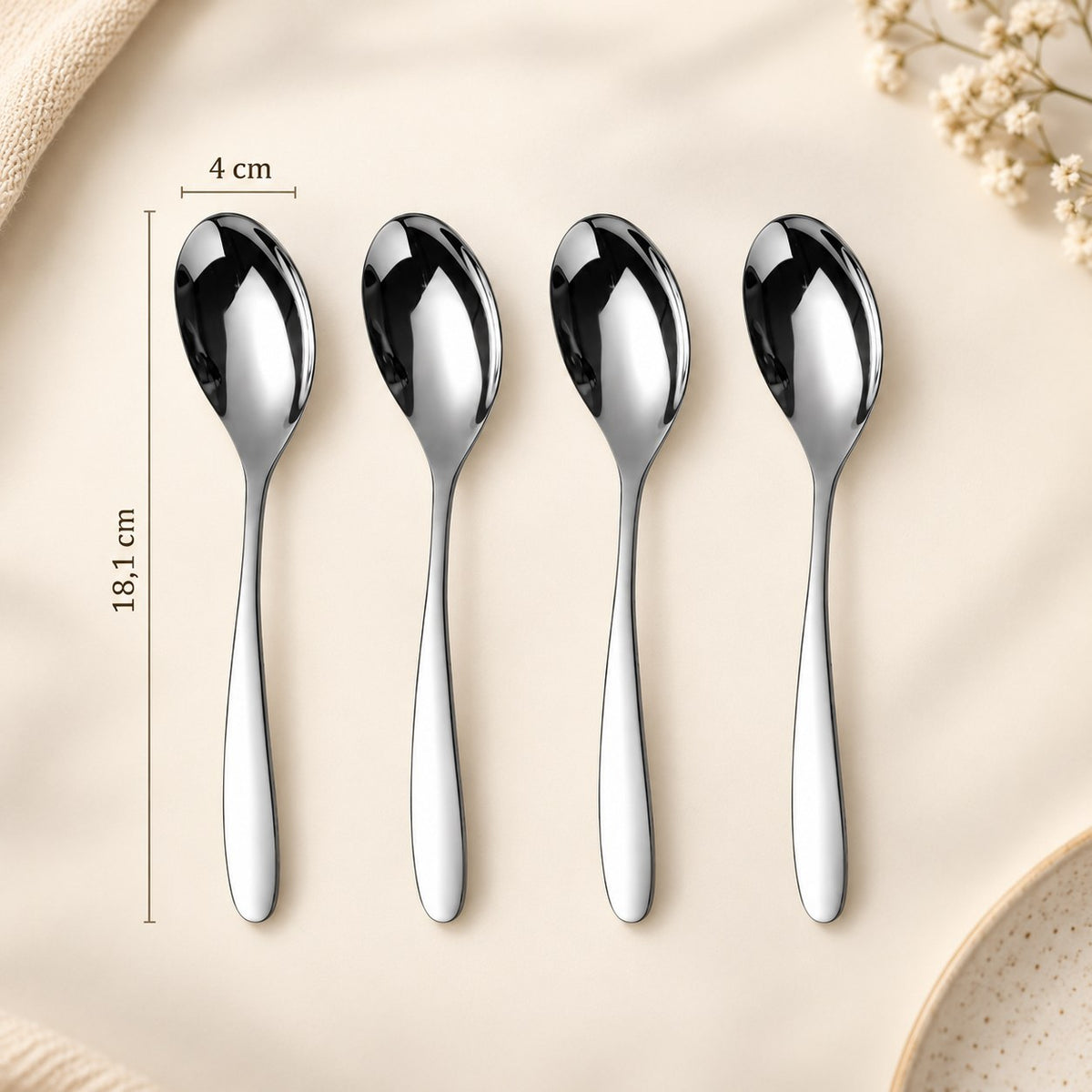 Couverts inox 304 épais – cuillère pointue n°2, 18,1 cm
