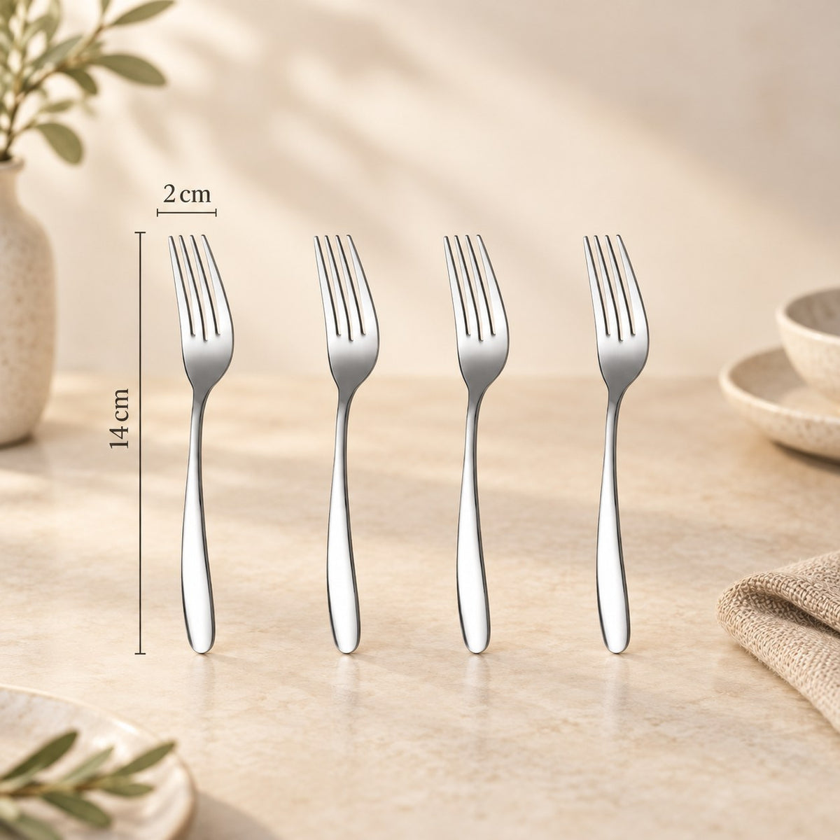 Couverts inox 304 épais – fourchette n°4, 14 cm