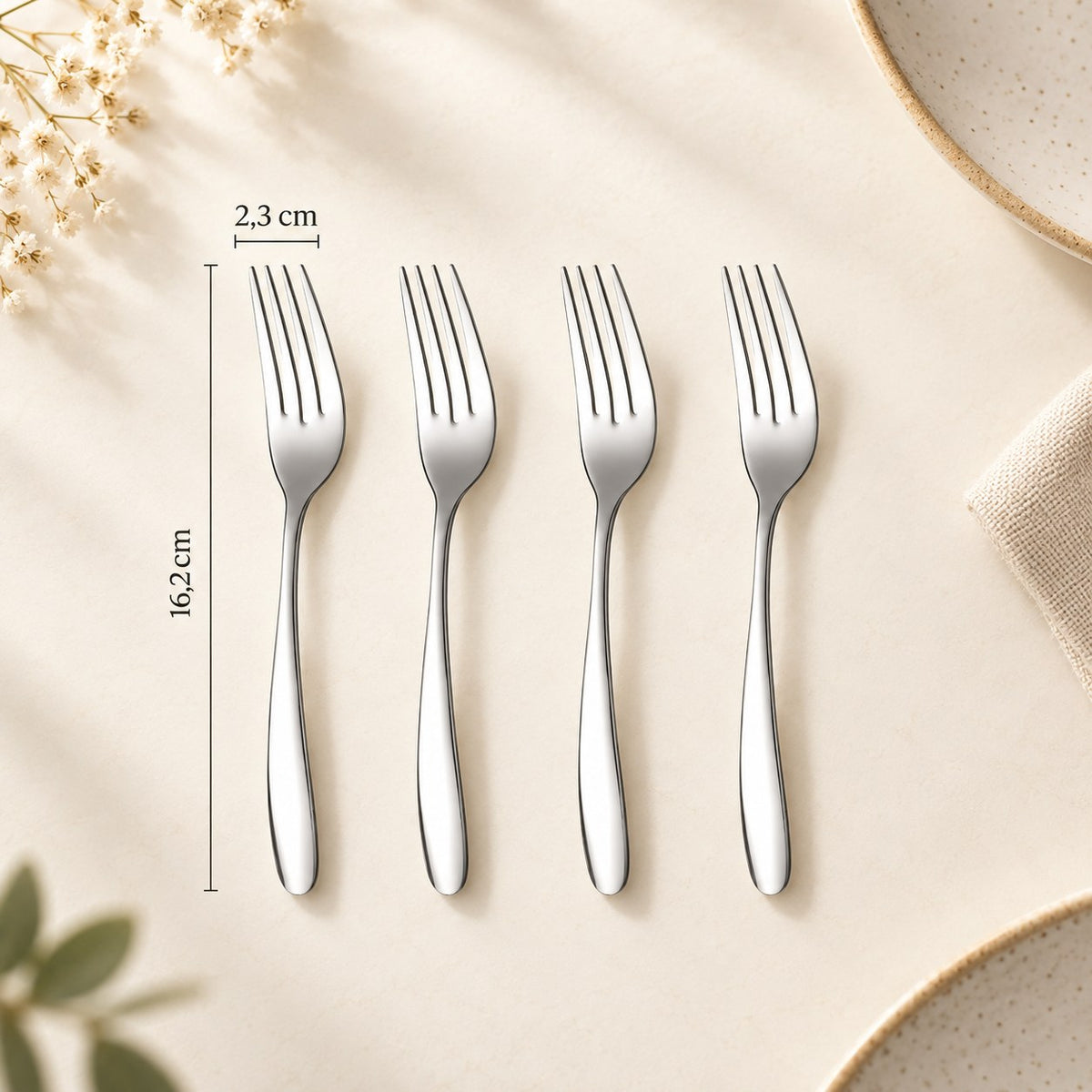 Couverts inox 304 épais – fourchette n°3, 16,2 cm