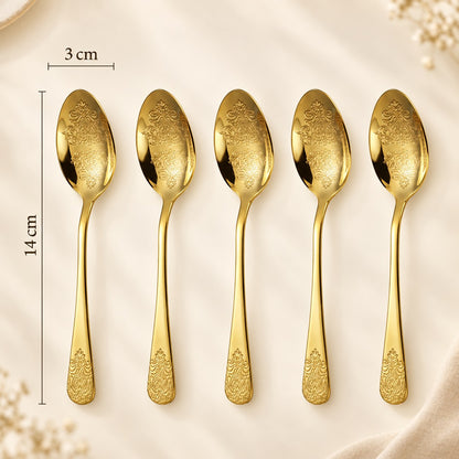 Cuillères à café inox ciselées – motif ciselé doré