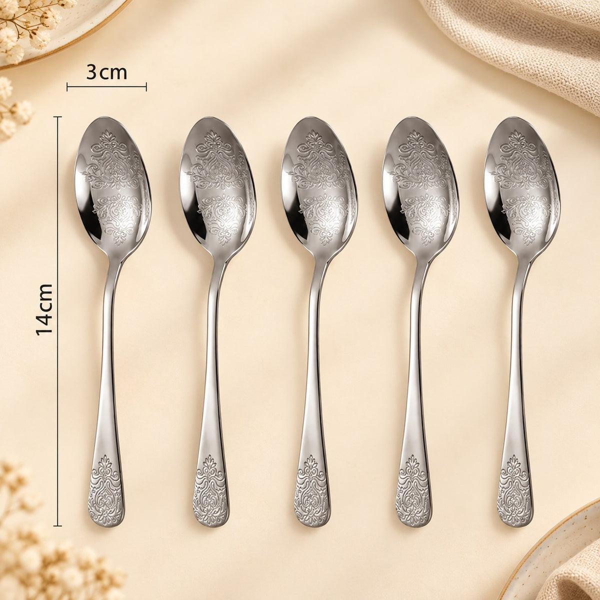 Cuillères à café inox ciselées – motif ciselé argenté