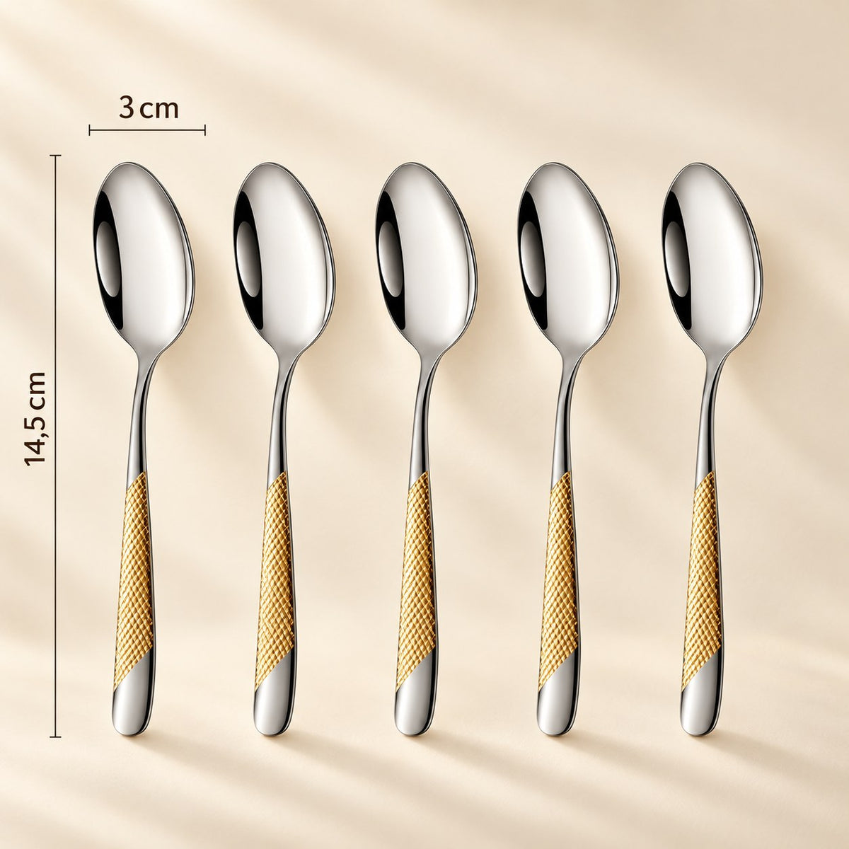 Cuillères à café inox ciselées – manche guilloché doré