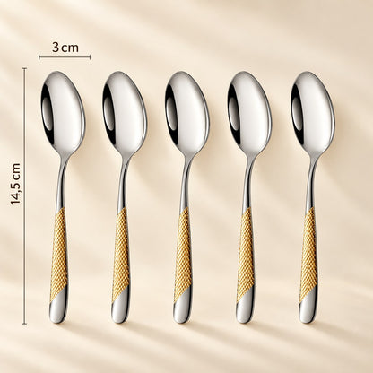 Cuillères à café inox ciselées – manche guilloché doré