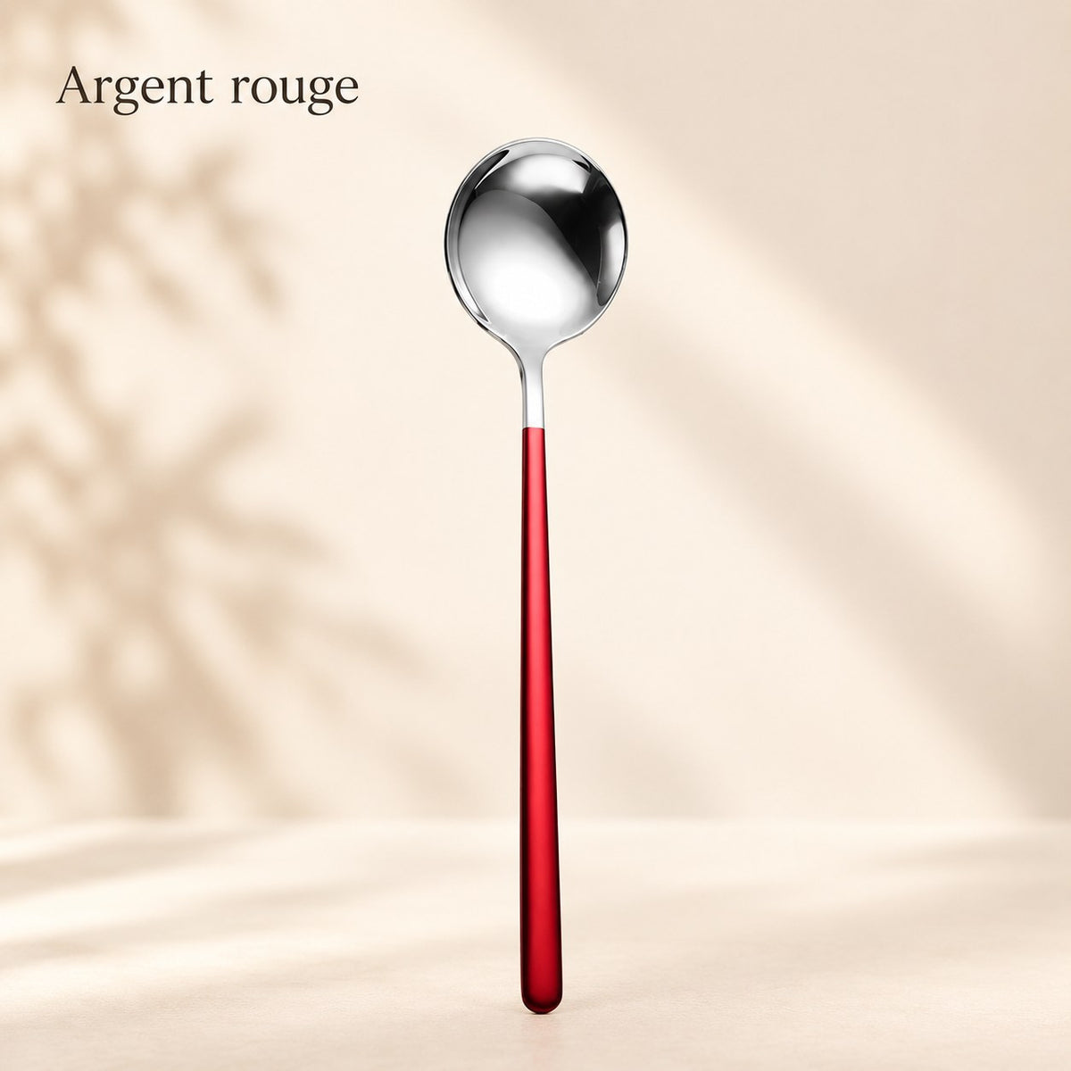 Cuillère ronde inox manche coloré – argent, manche rouge