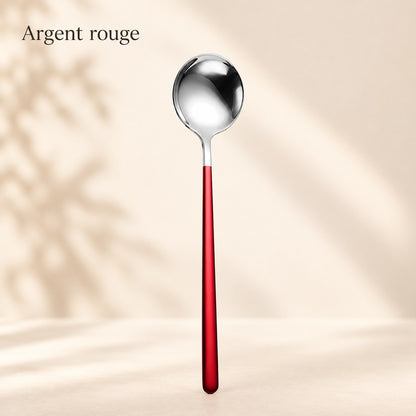 Cuillère ronde inox manche coloré – argent, manche rouge