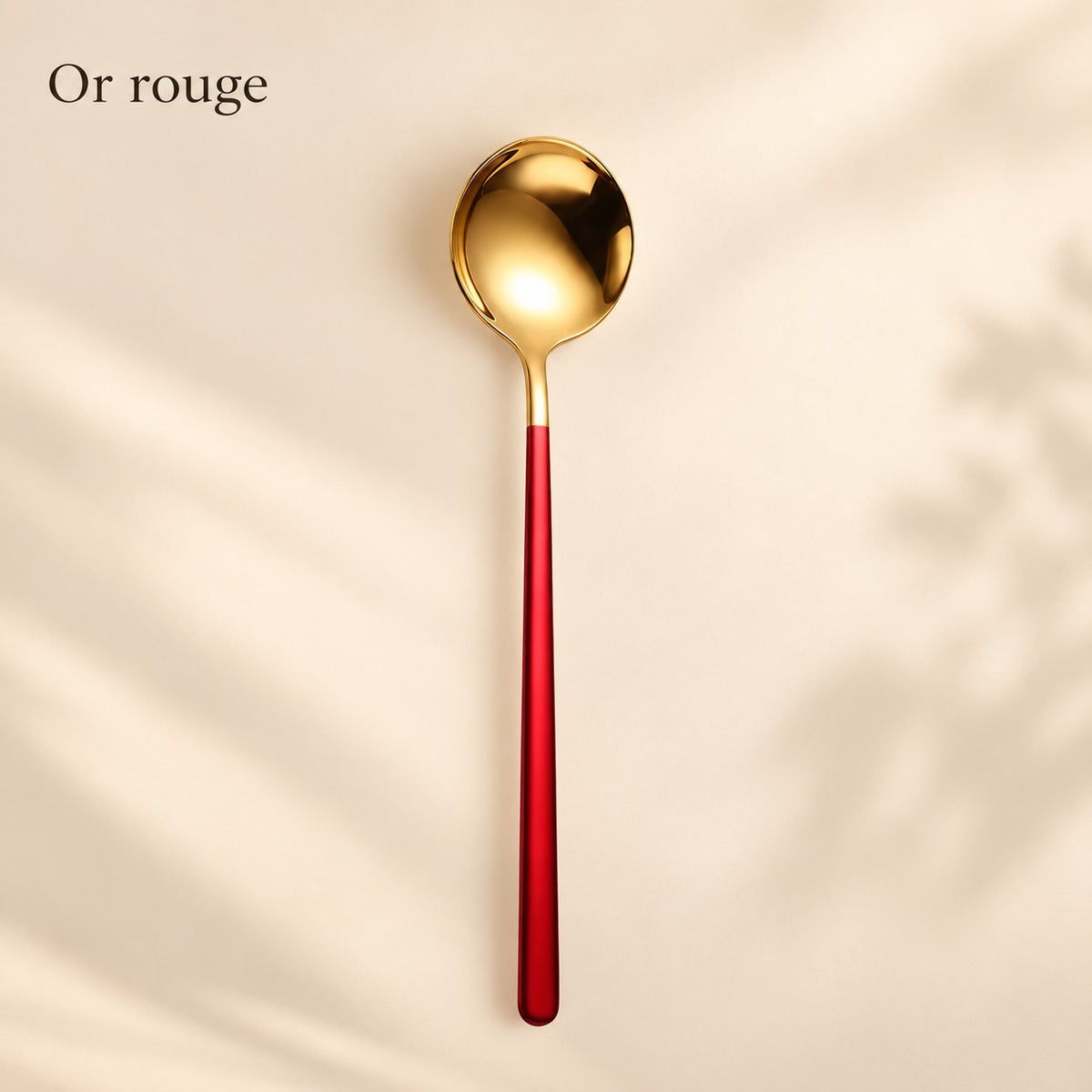 Cuillère ronde inox manche coloré – or, manche rouge