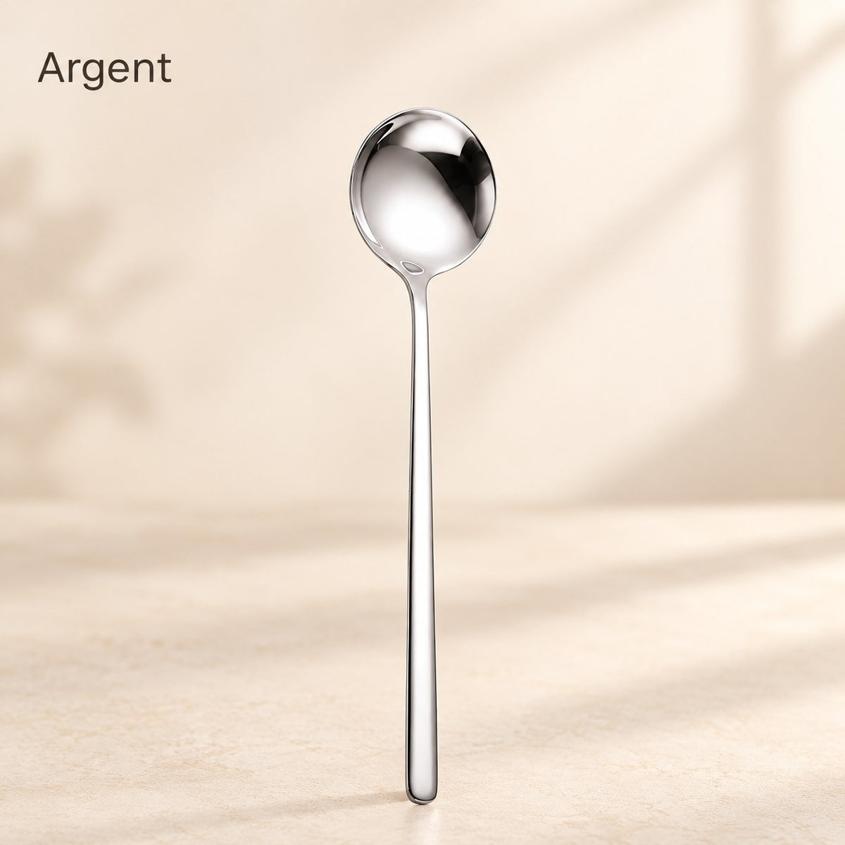 Cuillère ronde inox manche coloré – tout argent
