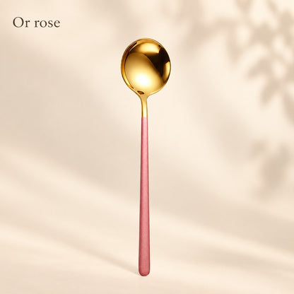 Cuillère ronde inox manche coloré – or, manche rose