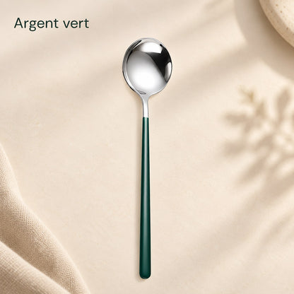 Cuillère ronde inox manche coloré – argent, manche vert