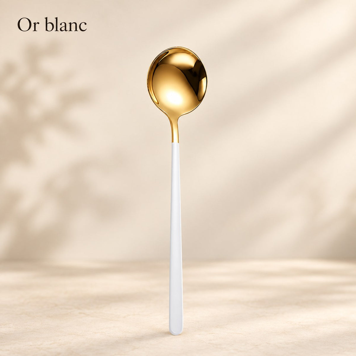 Cuillère ronde inox manche coloré – or, manche blanc