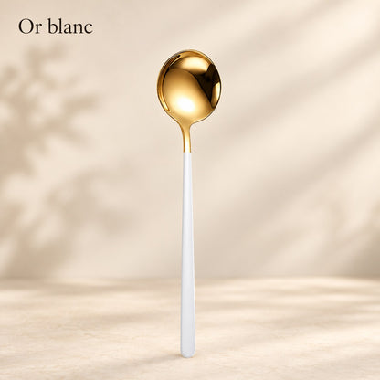 Cuillère ronde inox manche coloré – or, manche blanc