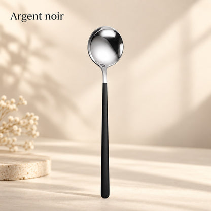 Cuillère ronde inox manche coloré – argent, manche noir