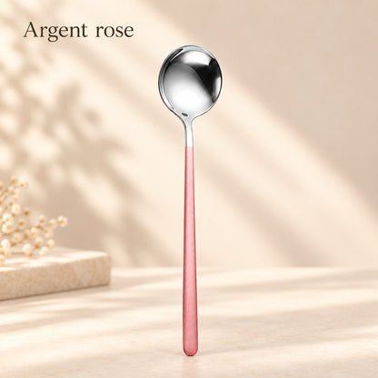 Cuillère ronde inox manche coloré – argent, manche rose