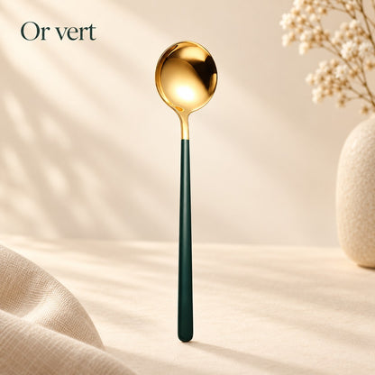 Cuillère ronde inox manche coloré – or, manche vert