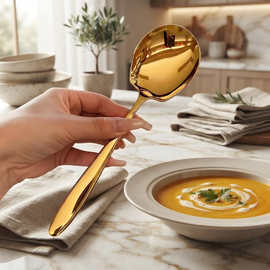 Cuillères de service rondes inox dorées – vue 2