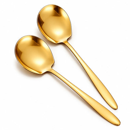 Cuillères de service rondes inox dorées – lot de 2