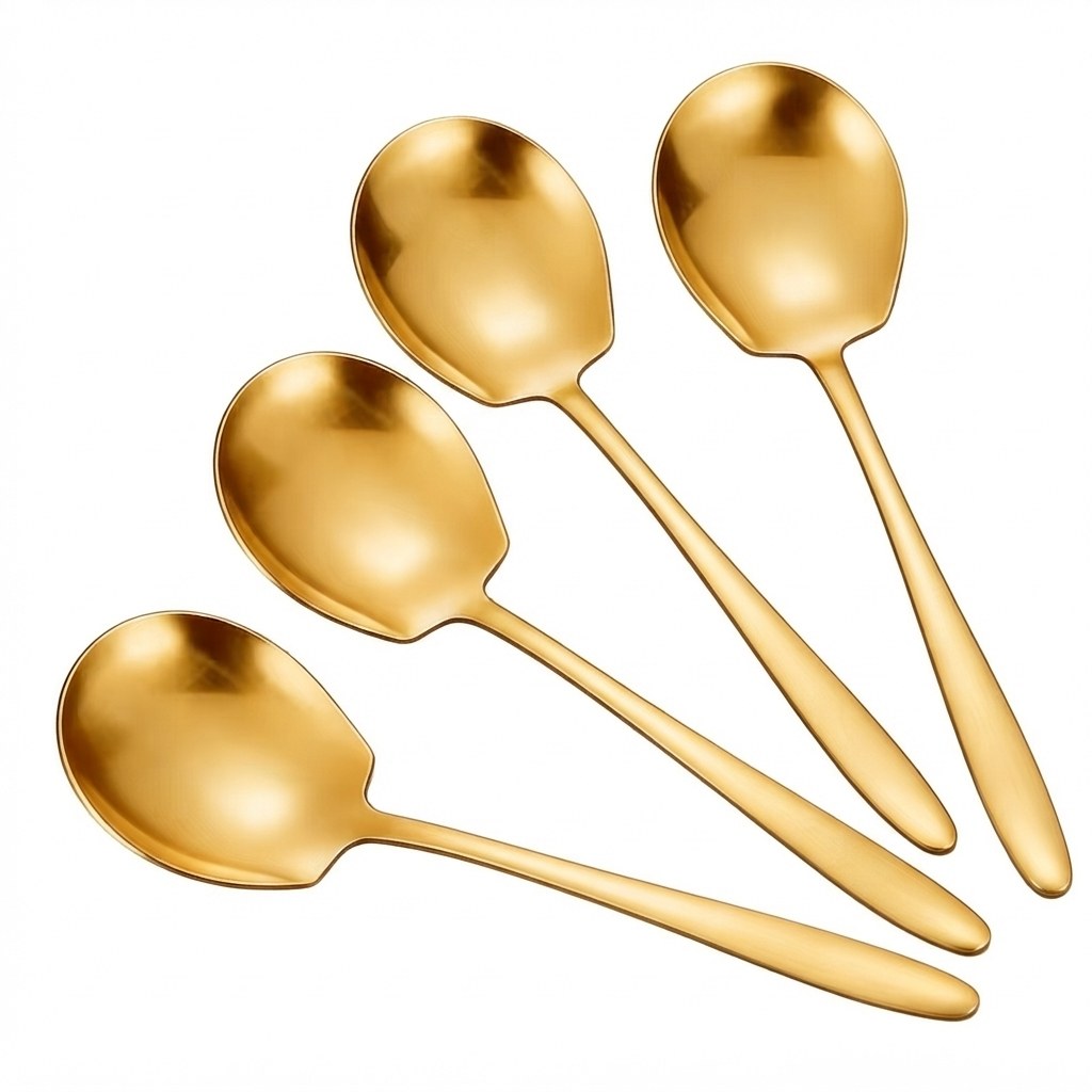 Cuillères de service rondes inox dorées – lot de 4